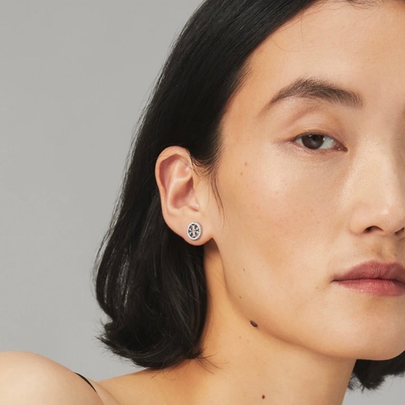 Tory Burch Gold Miller Pave Circle-Stud Earrings - Picture 11 of 14